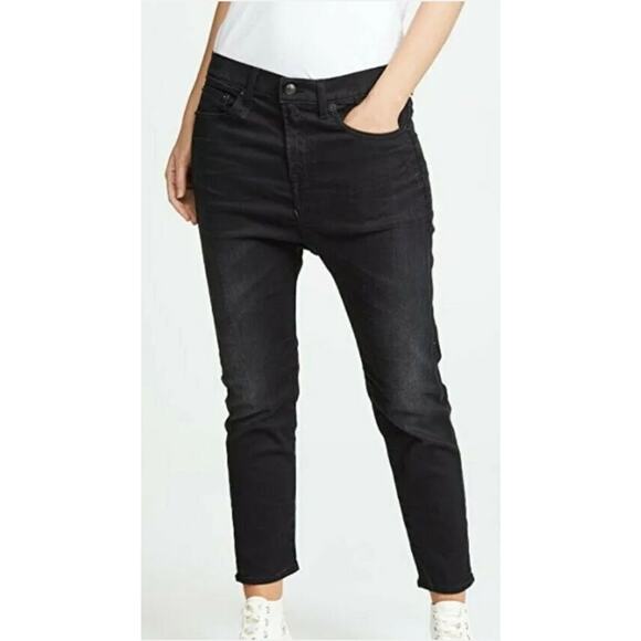 R13 The Drop Jeans Sz 26 Black Denim Stretch Slouchy Crop High Rise (V6 - Picture 1 of 11